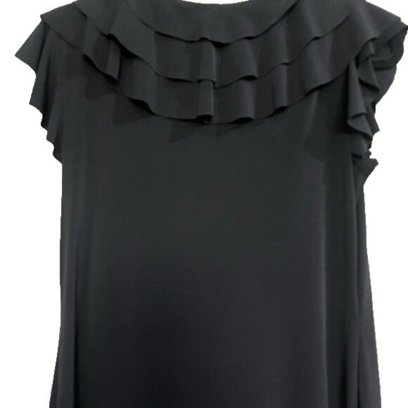 ENFOCUS STUDIO ELEGANT BLACK DRESS V NECKLINE RUFFLE TOP SLEEVELESS CAP SLEEVE - Picture 9 of 9